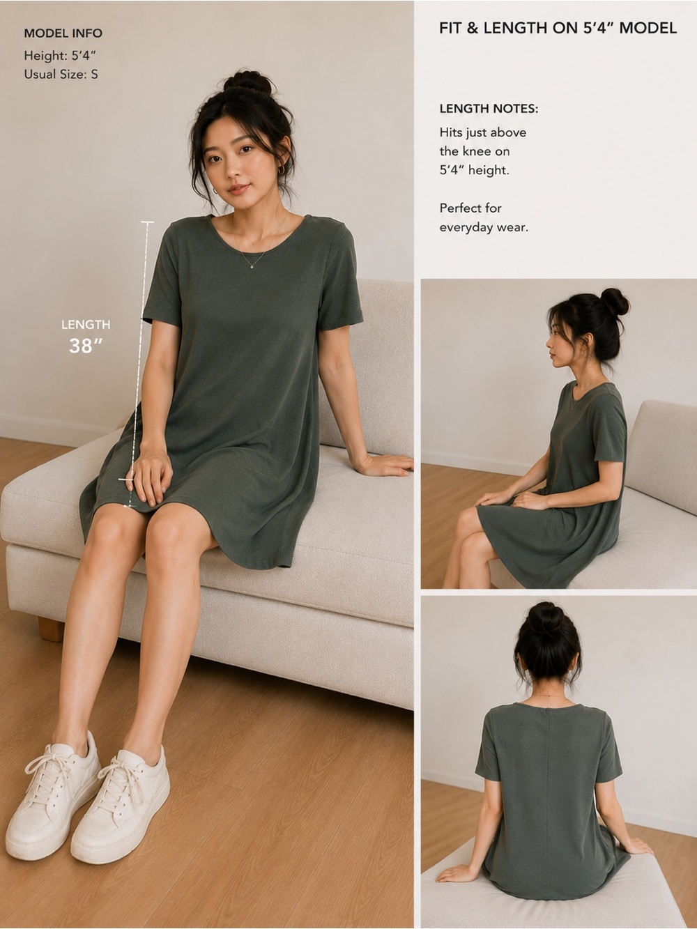 🌺 GAP Olive Green Swing Dress S 2 4 Tall | Soft A-Line Midi Casual Short Sleeve